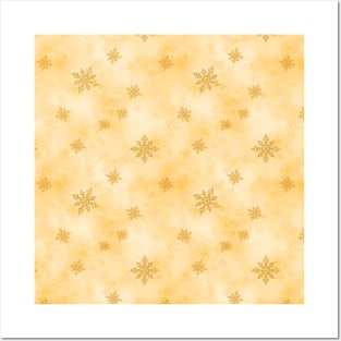 Gold Snowflakes Christmas Pattern Posters and Art